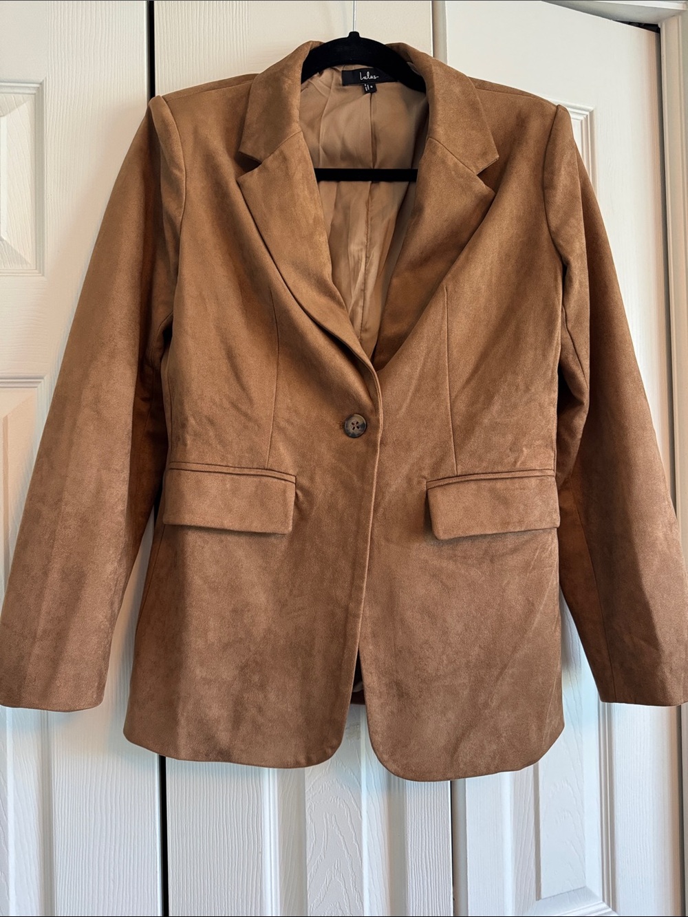 Faux Suede One-Button Blazer Jacket - Camel